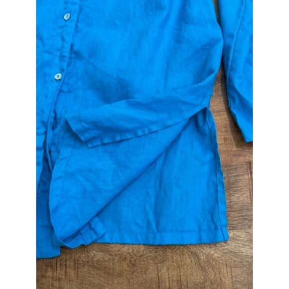 ICANTOO Bright Blue Linen Button Tunic Casual Career Resort Long Sleeve Small - Picture 8 of 14